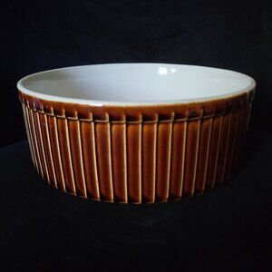 Vintage Brown Glazed 8" Ribbed Stoneware Casserole Soufflé Dish